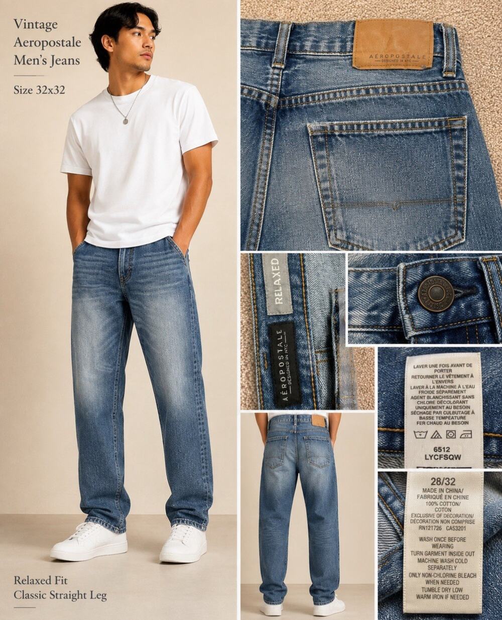 Vintage Y2K Aeropostale Men's Relaxed Straight Leg Jeans 28/32 Medium Wash Denim